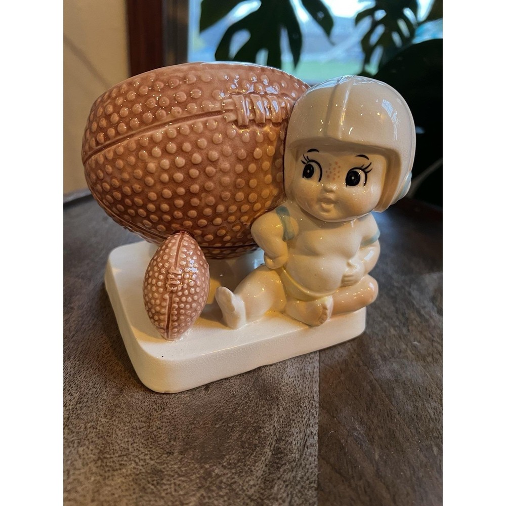 Baby Nursery Decor Vintage Inarco Football Boy w/Freckles Ceramic‎ Planter Japan